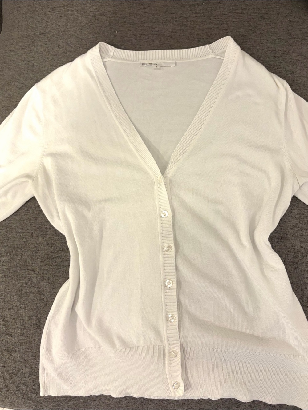 Cleo White V-Neck Button Front Women's Cardigan